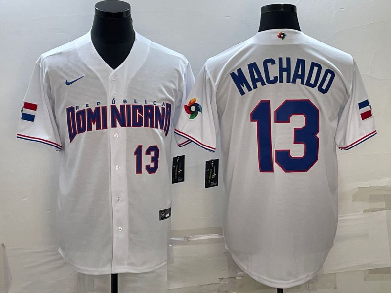 Men 2023 World Cub #13 Machado White Nike MLB Jersey1->more jerseys->MLB Jersey